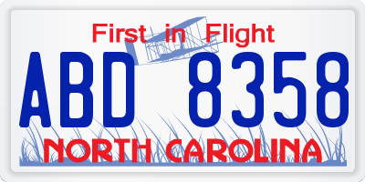 NC license plate ABD8358
