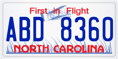 NC license plate ABD8360