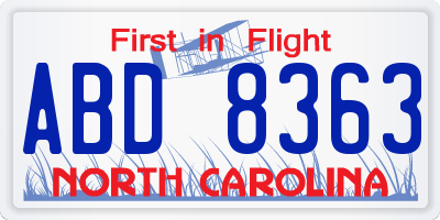 NC license plate ABD8363