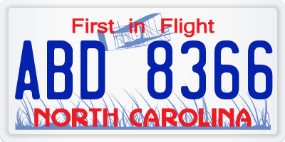 NC license plate ABD8366