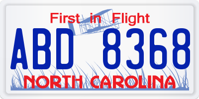 NC license plate ABD8368