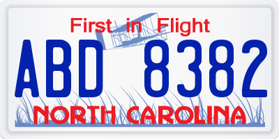 NC license plate ABD8382
