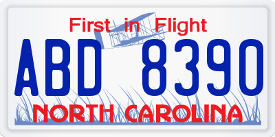 NC license plate ABD8390