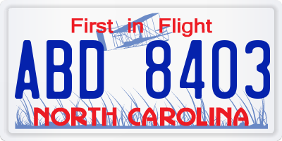 NC license plate ABD8403