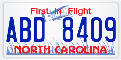 NC license plate ABD8409