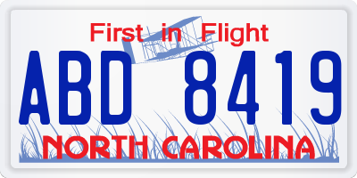 NC license plate ABD8419