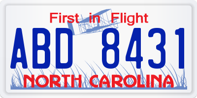 NC license plate ABD8431