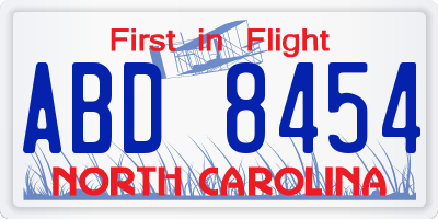 NC license plate ABD8454