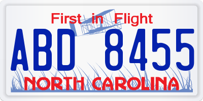 NC license plate ABD8455
