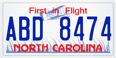 NC license plate ABD8474