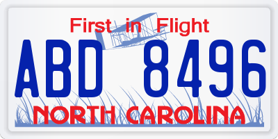 NC license plate ABD8496