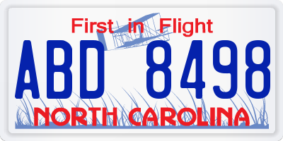 NC license plate ABD8498