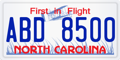 NC license plate ABD8500