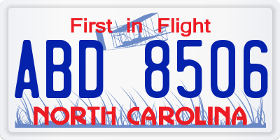 NC license plate ABD8506