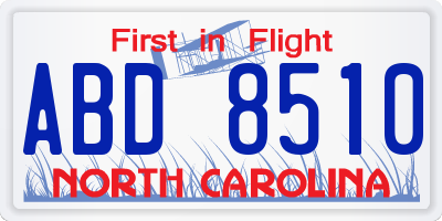 NC license plate ABD8510