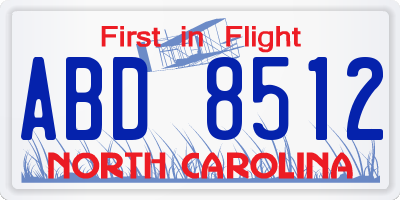 NC license plate ABD8512