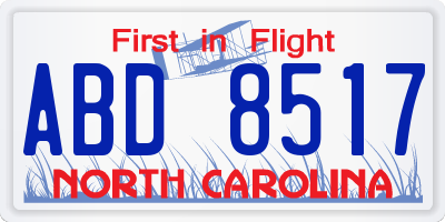 NC license plate ABD8517