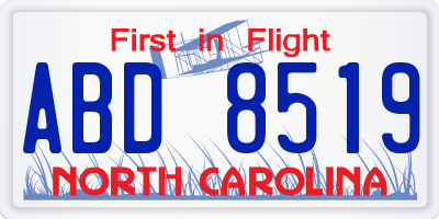 NC license plate ABD8519