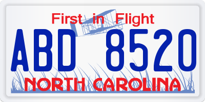 NC license plate ABD8520