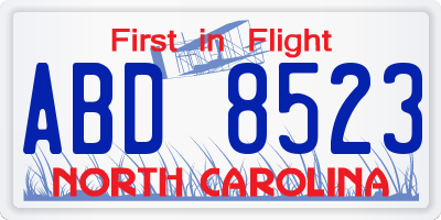 NC license plate ABD8523