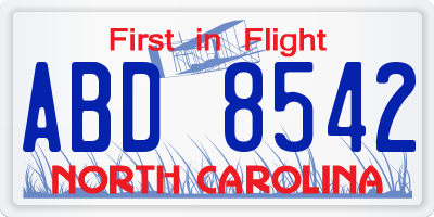 NC license plate ABD8542