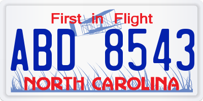 NC license plate ABD8543