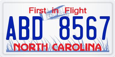 NC license plate ABD8567