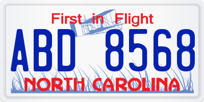 NC license plate ABD8568
