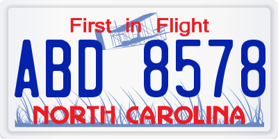 NC license plate ABD8578