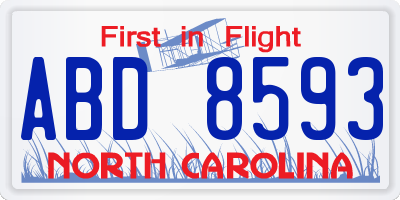 NC license plate ABD8593