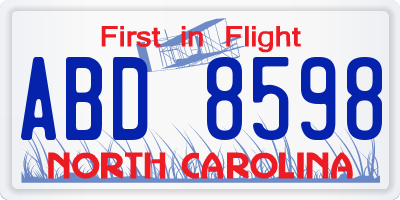 NC license plate ABD8598