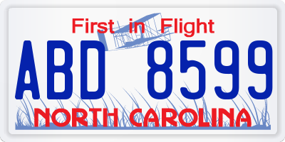 NC license plate ABD8599