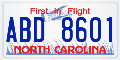 NC license plate ABD8601