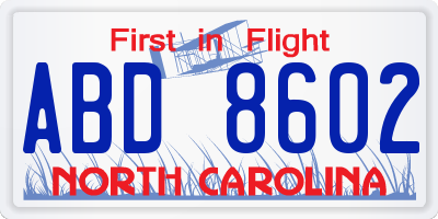 NC license plate ABD8602