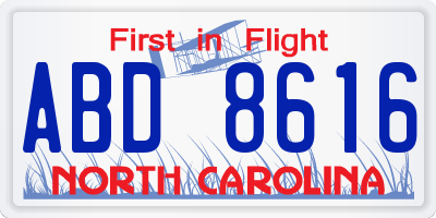 NC license plate ABD8616