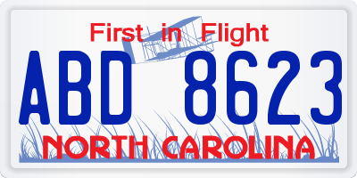 NC license plate ABD8623