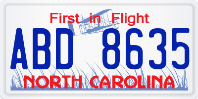 NC license plate ABD8635