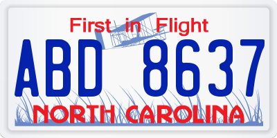 NC license plate ABD8637