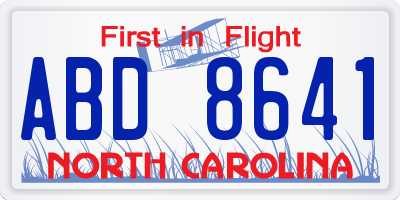 NC license plate ABD8641