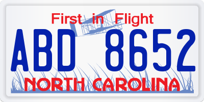 NC license plate ABD8652