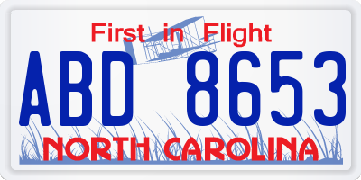 NC license plate ABD8653