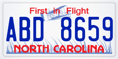 NC license plate ABD8659