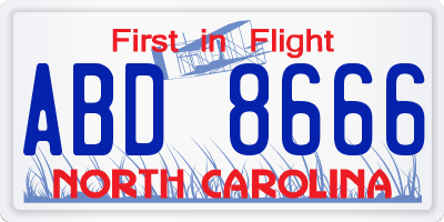 NC license plate ABD8666