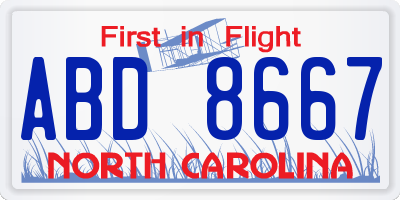 NC license plate ABD8667