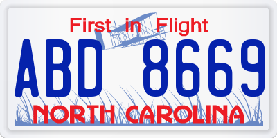 NC license plate ABD8669