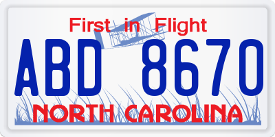 NC license plate ABD8670