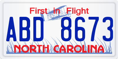 NC license plate ABD8673