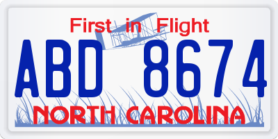 NC license plate ABD8674