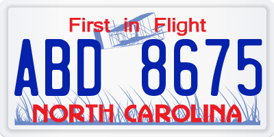 NC license plate ABD8675