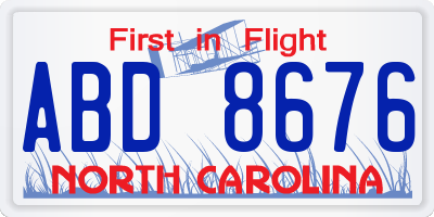 NC license plate ABD8676